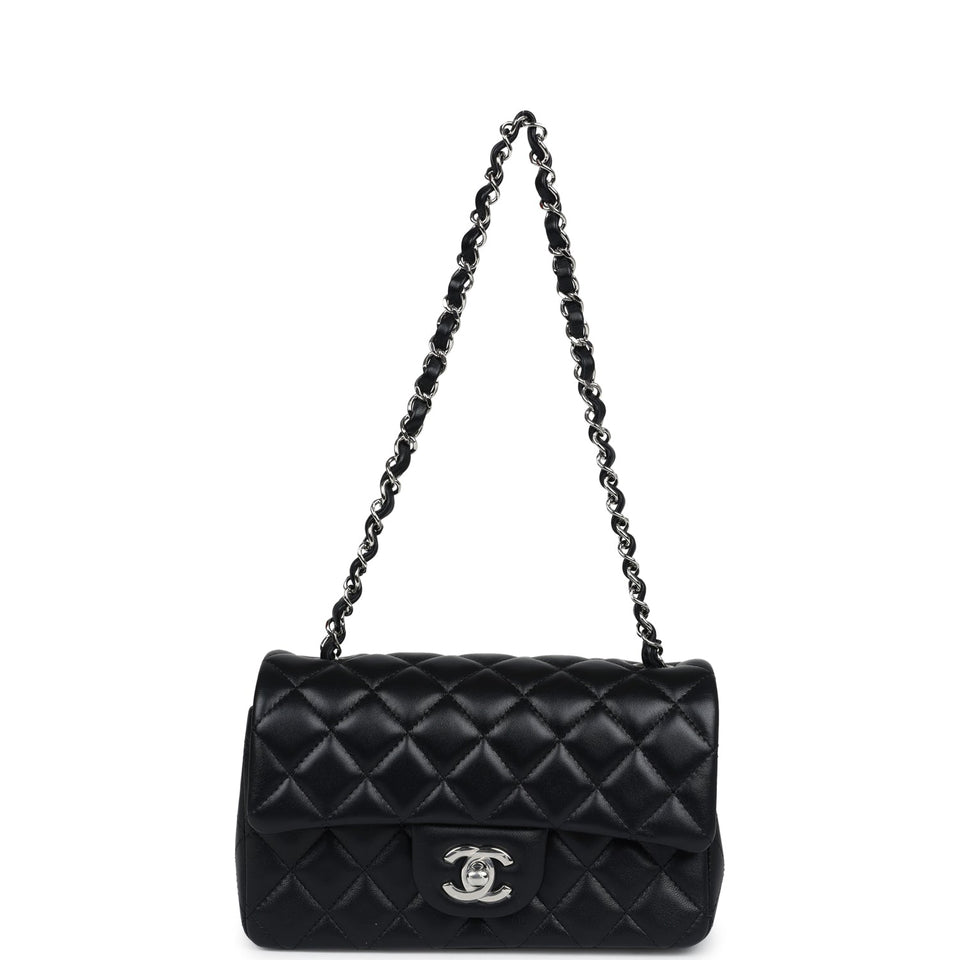 Chanel Mini Rectangular Flap Black Lambskin Silver Hardware