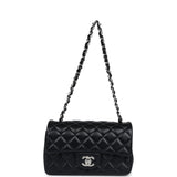 Chanel Mini Rectangular Flap Black Lambskin Silver Hardware
