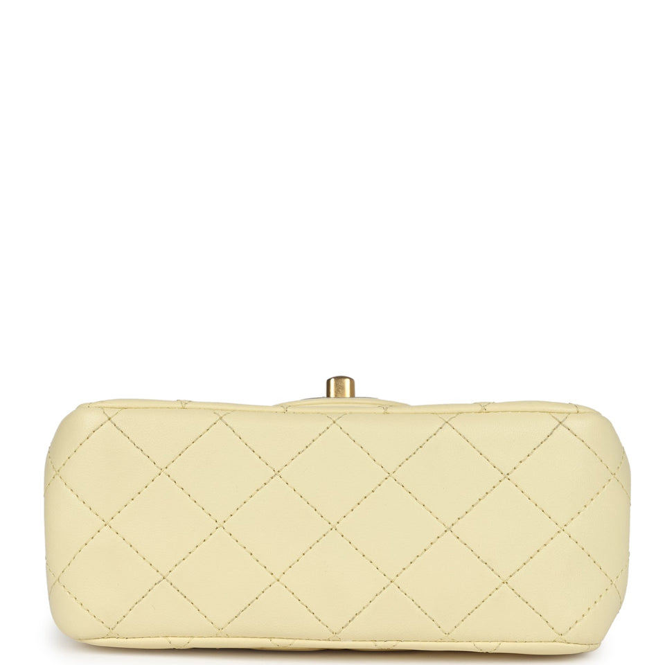 Chanel Mini Camellia Crush Square Flap Yellow Lambskin Antique Gold Hardware