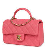 Chanel Mini Rectangular Flap with Top Handle Hot Pink Caviar Antique Gold Hardware