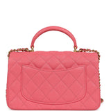 Chanel Mini Rectangular Flap with Top Handle Hot Pink Caviar Antique Gold Hardware
