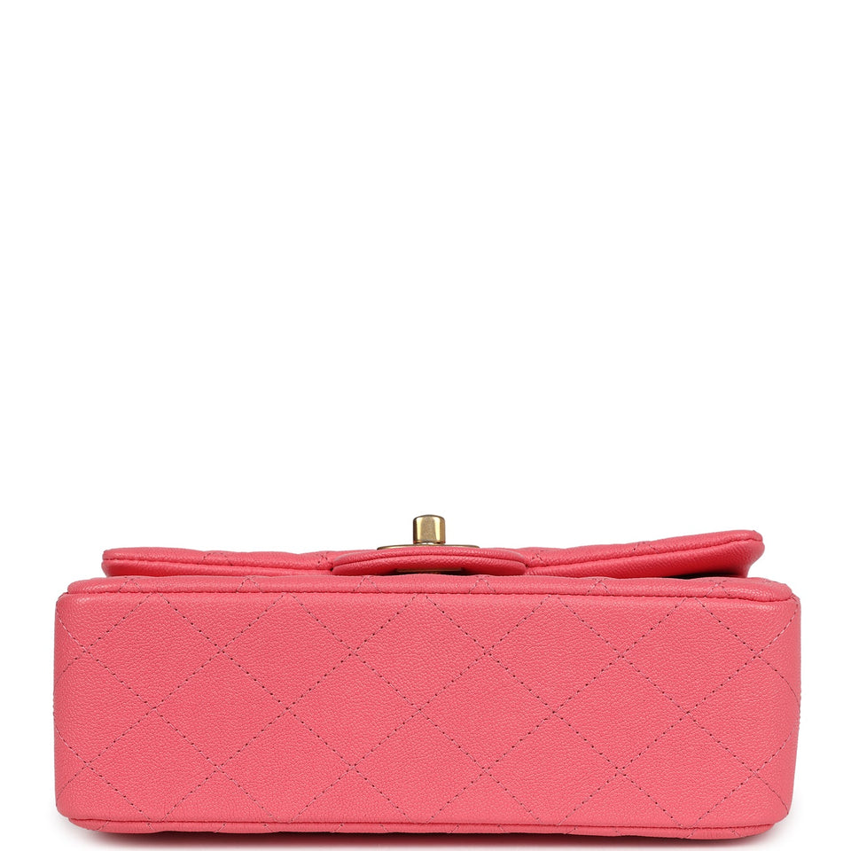 Chanel Mini Rectangular Flap with Top Handle Hot Pink Caviar Antique Gold Hardware
