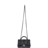 Chanel Mini Rectangular Top Handle Flap Black and White Sequin Tweed Light Gold Hardware