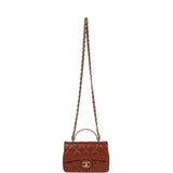 Chanel Mini Rectangular Top Handle Flap Bag Brown Shiny Calfskin Gold Hardware