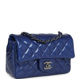 Chanel Mini Rectangular Flap Bag Blue Patent Ruthenium Hardware