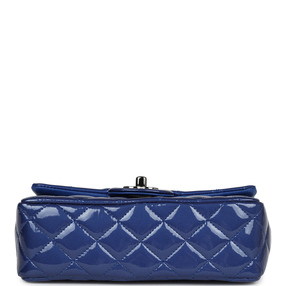 Chanel Mini Rectangular Flap Bag Blue Patent Ruthenium Hardware