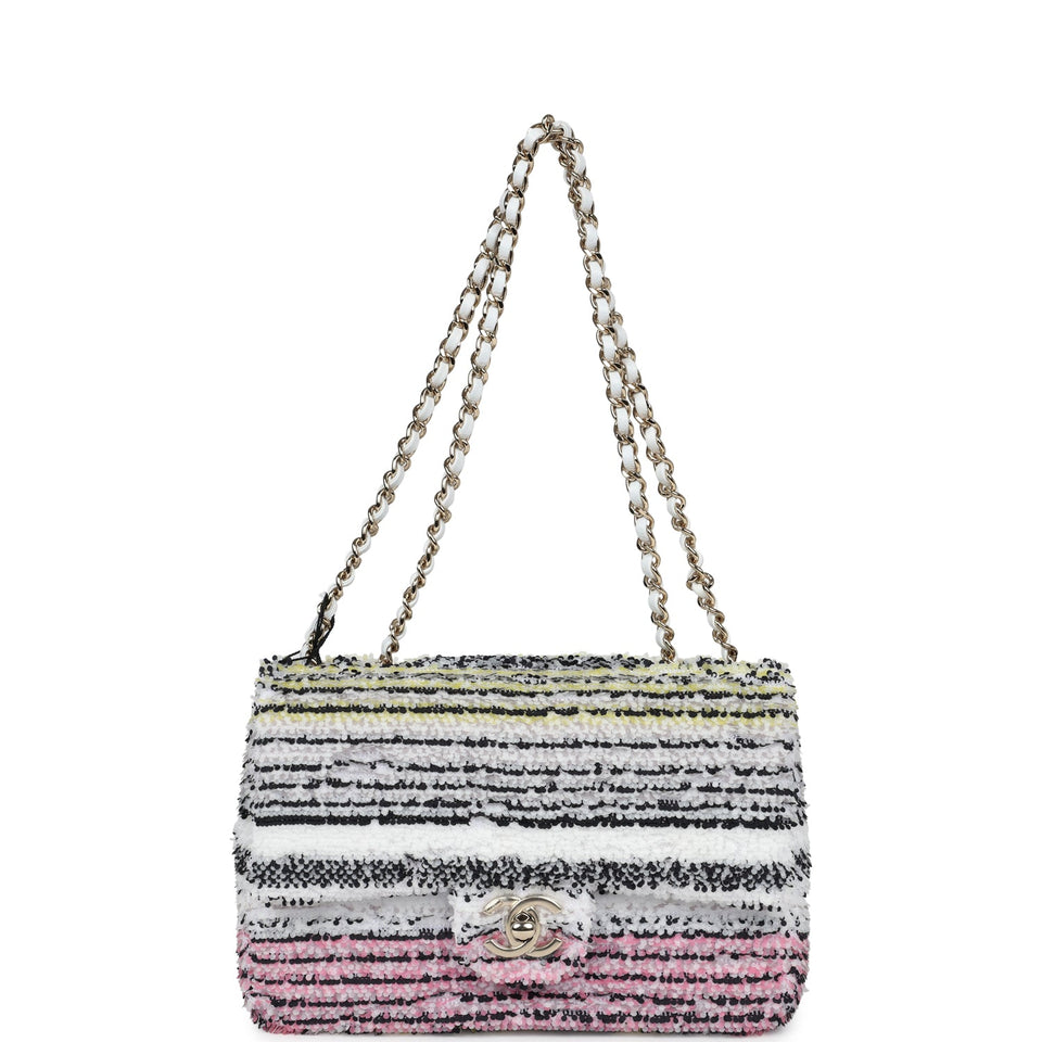 Chanel Mini Rectangular Flap White Multicolor Sequin Light Gold Hardware