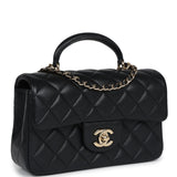 Chanel Mini Rectangular Flap with Top Handle Black Lambskin Light Gold Hardware