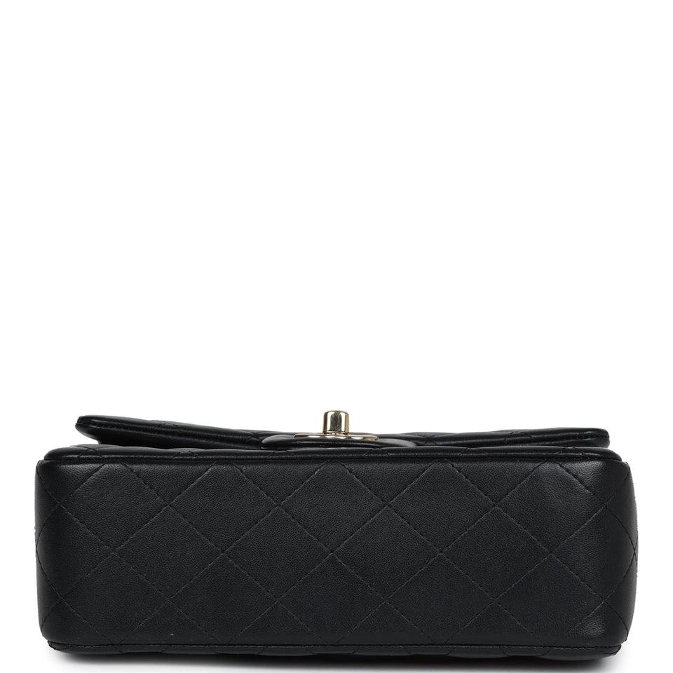 Chanel Mini Rectangular Flap with Top Handle Black Lambskin Light Gold Hardware