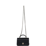 Chanel Mini Rectangular Flap with Top Handle Black Lambskin Light Gold Hardware