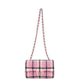 Chanel Mini Rectangular Flap Bag Pink, White and Black Tweed Light Gold Hardware