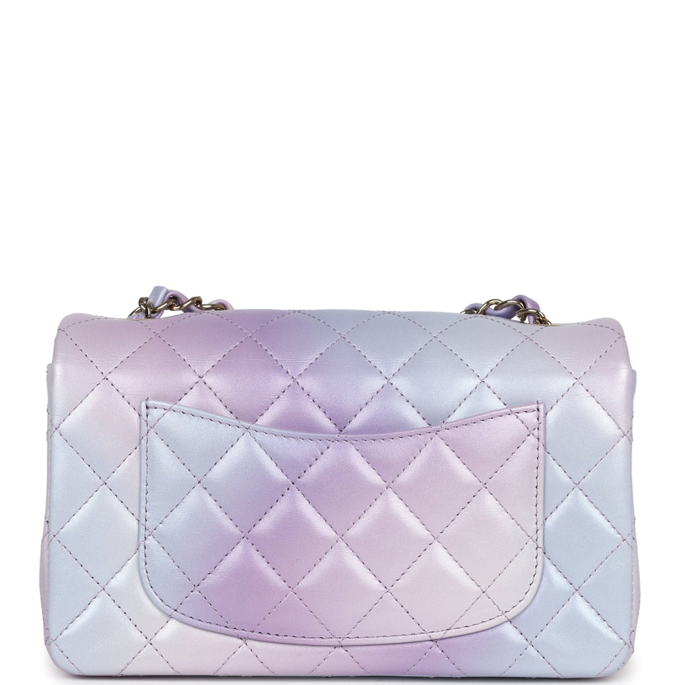 Chanel Mini Rectangular Flap Bag Purple Ombre Lambskin Light Gold Hardware