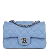 Chanel Mini Rectangular Flap Bag Light Blue Lambskin Light Gold Hardware
