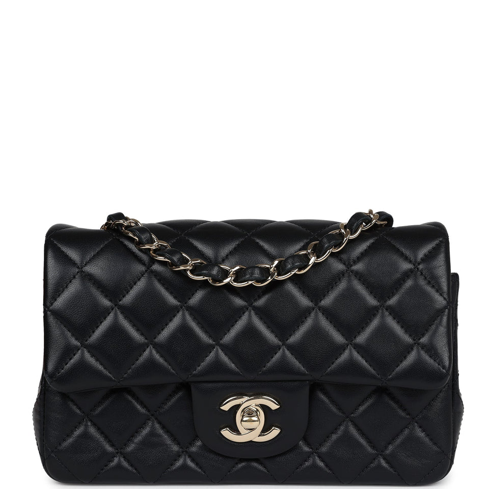 Chanel Mini Rectangular Flap Black Lambskin Light Gold Hardware