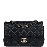 Chanel Mini Rectangular Flap Black Lambskin Light Gold Hardware
