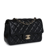 Chanel Mini Rectangular Flap Black Lambskin Light Gold Hardware