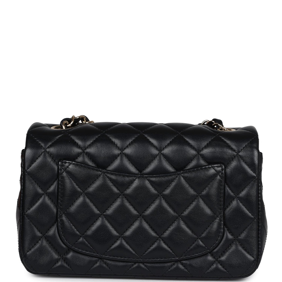 Chanel Mini Rectangular Flap Black Lambskin Light Gold Hardware
