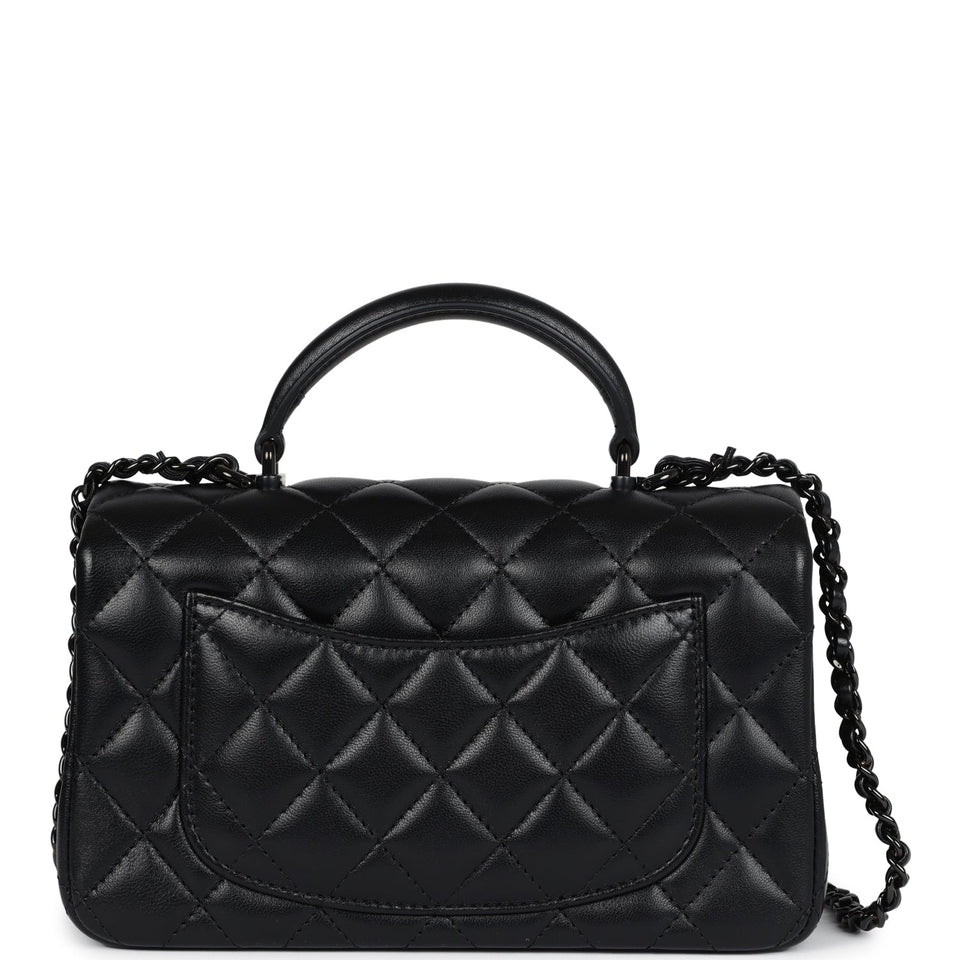 Chanel Mini Rectangular Top Handle Flap Bag So Black Lambskin Black Hardware