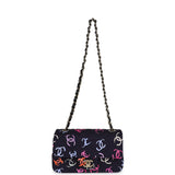 Chanel Mini Rectangular Flap Bag Navy Multicolored Printed Fabric Gold Hardware