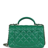 Chanel Mini Rectangular Flap with Top Handle Dark Green Lambskin Light Gold Hardware