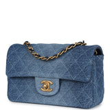 Chanel Mini Rectangular Flap Bag Blue Denim Antique Gold Hardware