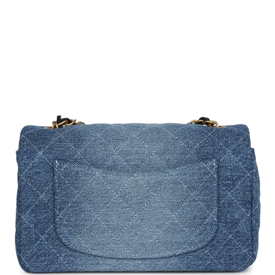 Chanel Mini Rectangular Flap Bag Blue Denim Antique Gold Hardware
