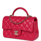 Chanel Mini Top Handle Rectangular Flap Bag Fuchsia Lambskin Light Gold Hardware