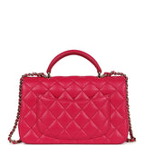 Chanel Mini Top Handle Rectangular Flap Bag Fuchsia Lambskin Light Gold Hardware