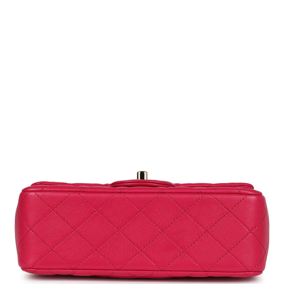 Chanel Mini Top Handle Rectangular Flap Bag Fuchsia Lambskin Light Gold Hardware