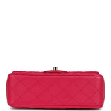 Chanel Mini Top Handle Rectangular Flap Bag Fuchsia Lambskin Light Gold Hardware