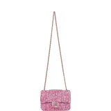 Chanel Mini Classic Rectangular Flap Bag Pink Tweed and Sequin Gold Hardware