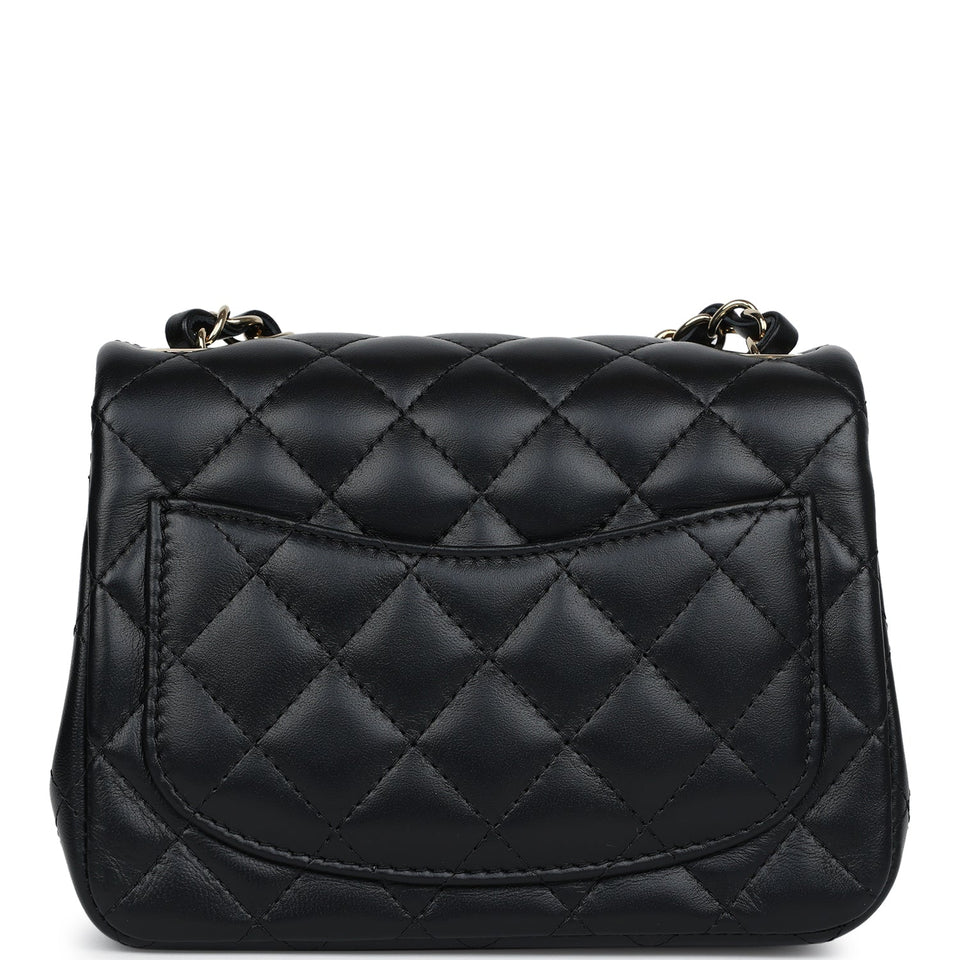 Chanel Mini Classic Square Flap Bag Black Lambskin Light Gold Hardware
