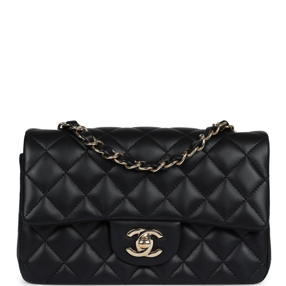 Chanel Mini Classic Rectangular Flap Bag Black Lambskin Light Gold Hardware