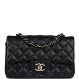 Chanel Mini Classic Rectangular Flap Bag Black Lambskin Light Gold Hardware