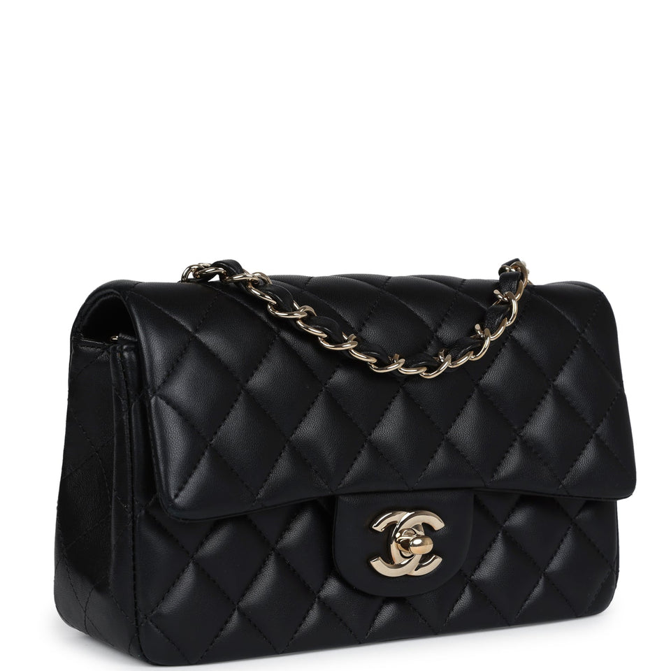 Chanel Mini Classic Rectangular Flap Bag Black Lambskin Light Gold Hardware