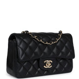 Chanel Mini Classic Rectangular Flap Bag Black Lambskin Light Gold Hardware