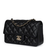 Chanel Mini Classic Rectangular Flap Bag Black Lambskin Light Gold Hardware
