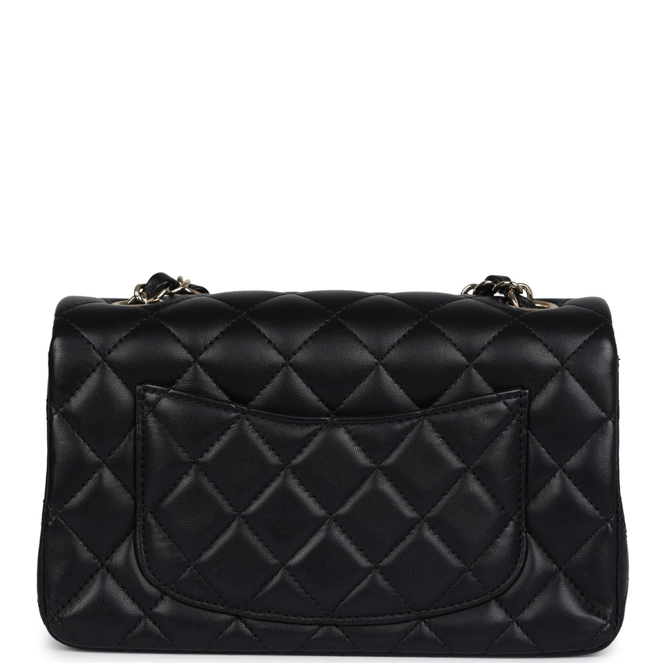Chanel Mini Classic Rectangular Flap Bag Black Lambskin Light Gold Hardware