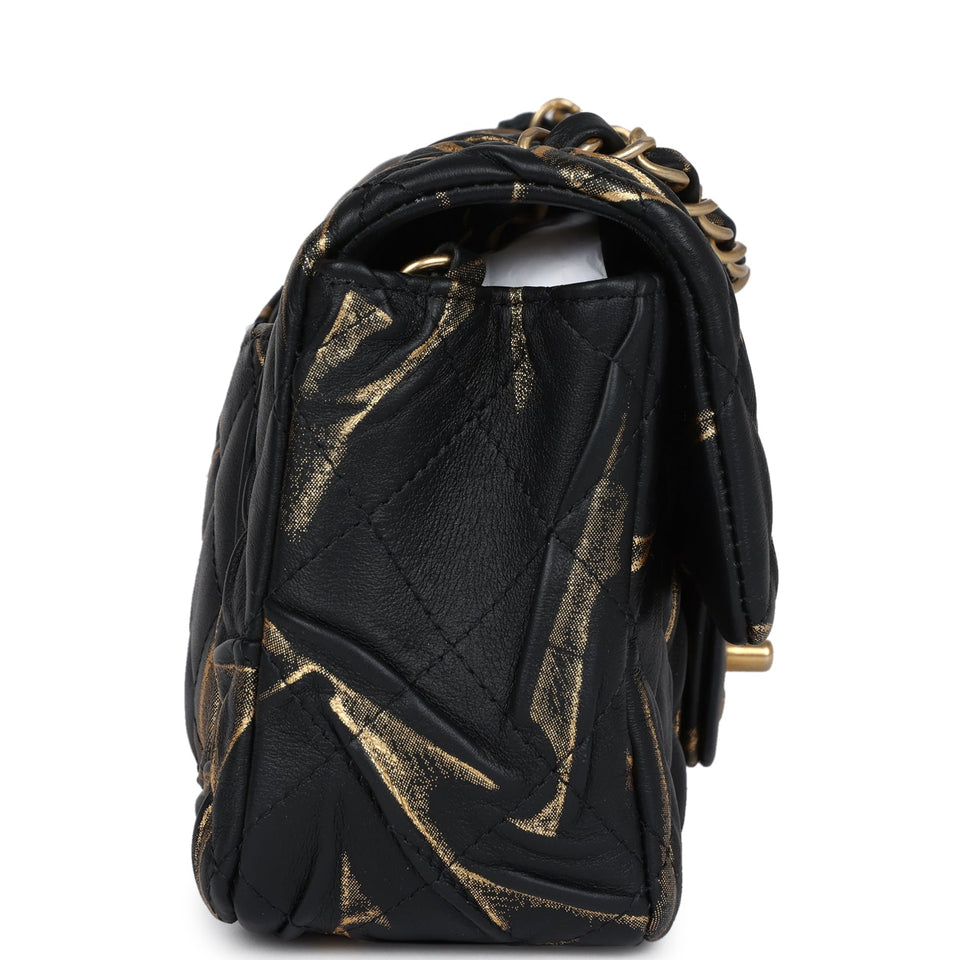 Chanel Mini Rectangular Flap Black and Gold Aged Calfskin Antique Gold Hardware