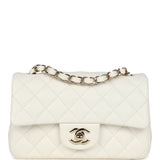 Chanel Mini Rectangular Flap Bag White Lambskin Light Gold Hardware