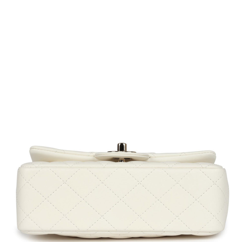 Chanel Mini Rectangular Flap Bag White Lambskin Light Gold Hardware