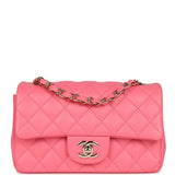 Chanel Mini Rectangular Flap Bag Hot Pink Lambskin Light Gold Hardware