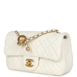 Chanel Mini Square Pearl Crush Flap Bag White Lambskin Antique Gold Hardware