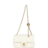 Chanel Mini Square Pearl Crush Flap Bag White Lambskin Antique Gold Hardware