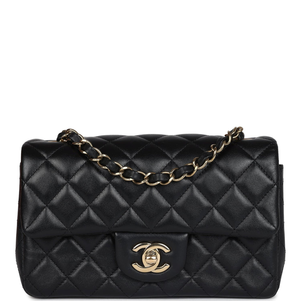 Chanel Mini Rectangular Flap Bag Black Lambskin Gold Hardware