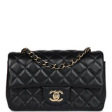 Chanel Mini Rectangular Flap Bag Black Lambskin Gold Hardware