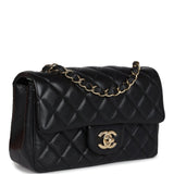 Chanel Mini Rectangular Flap Bag Black Lambskin Gold Hardware