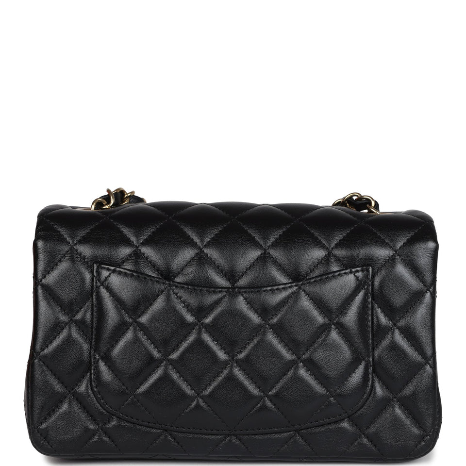 Chanel Mini Rectangular Flap Bag Black Lambskin Gold Hardware