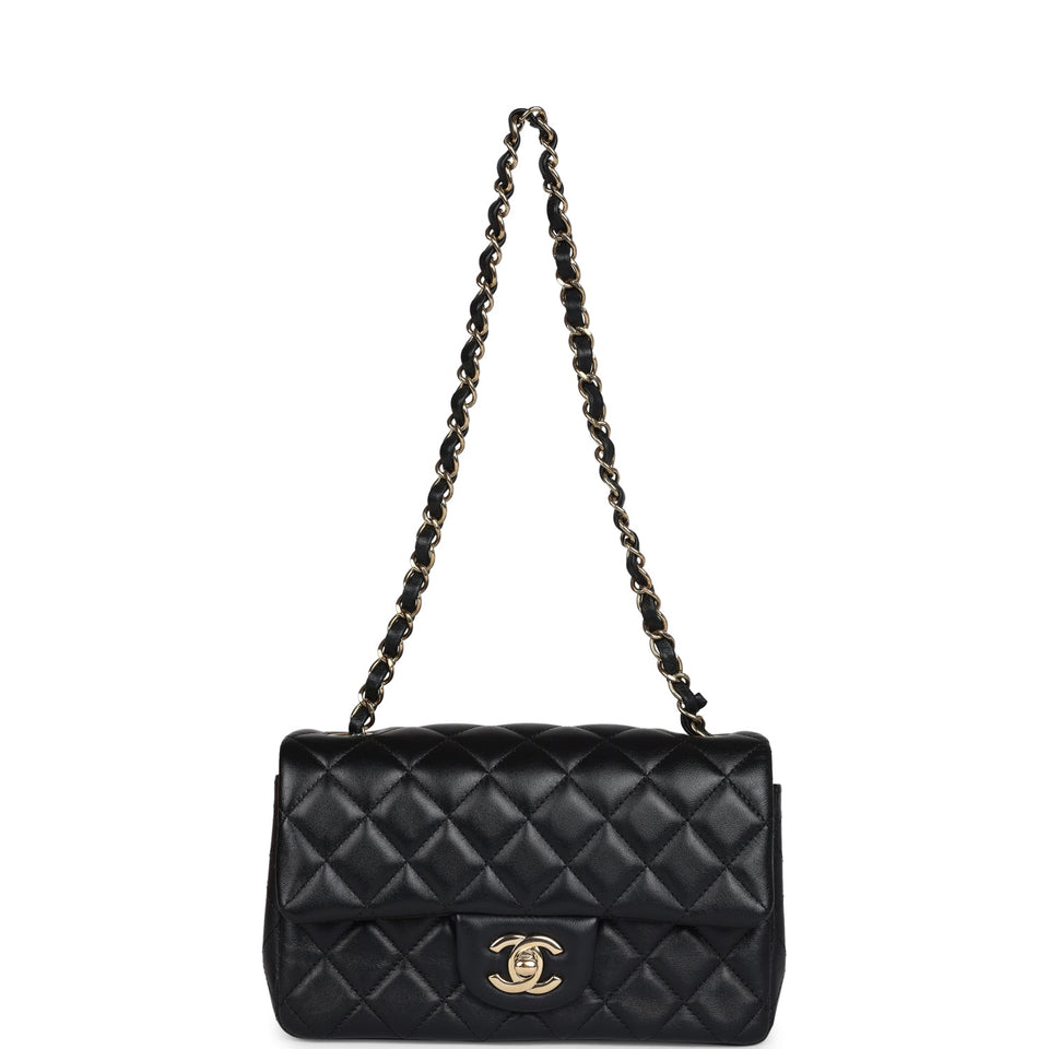 Chanel Mini Rectangular Flap Bag Black Lambskin Gold Hardware