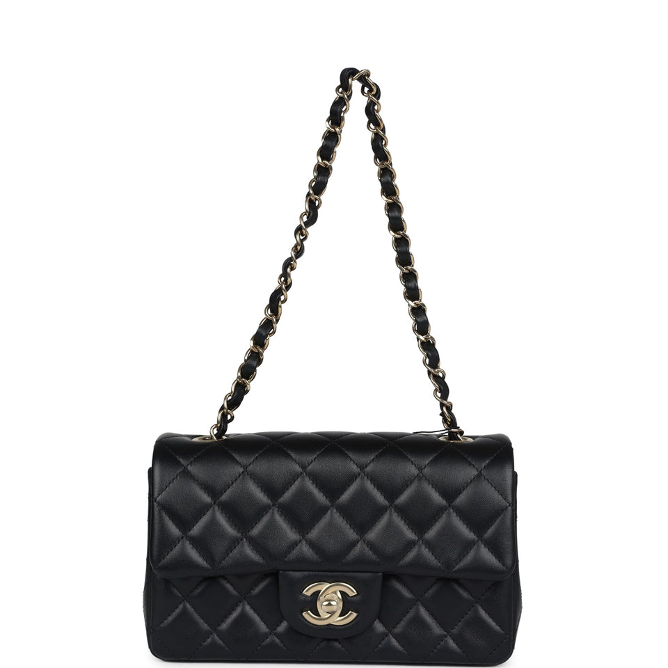 Chanel Mini Classic Rectangular Flap Bag Black Lambskin Light Gold Hardware